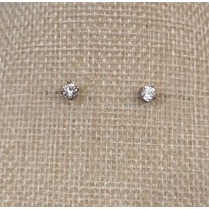 Vintage Sterling Silver 4mm Cubic Zirconia Stud Earrings